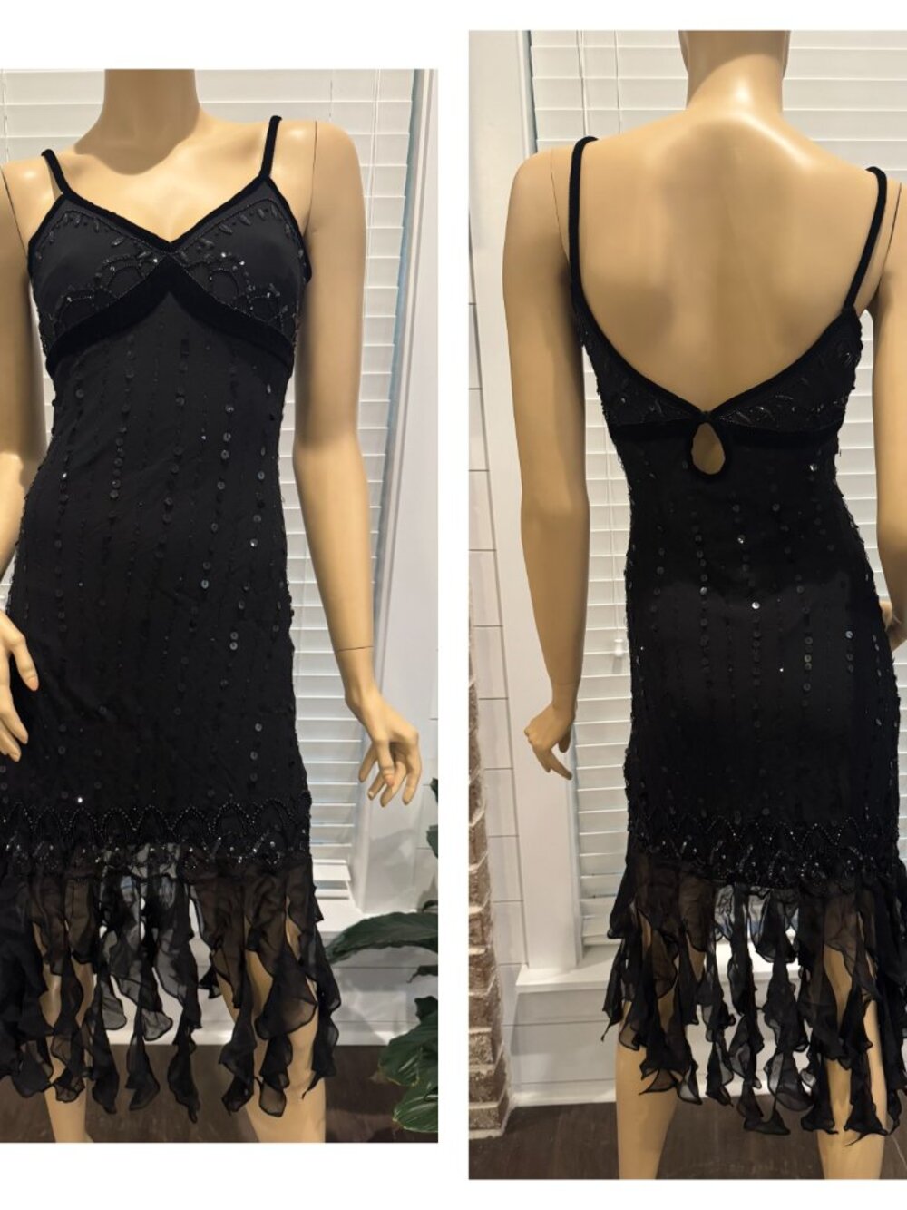 Sue Wong Dress Silk Y2K Hand Beaded Sequins Evening Gown Black Velvet Midi New 1